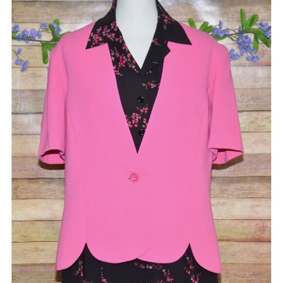 Studio 1 Ladies 2 Piece Pink Jacket & Black Dress 14 Maxi Retro Church Career - Picture 2 of 11